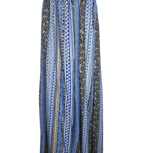 Smock Top Maxi Geometric Print Blue White Black Halter Dress Size XL - Picture 9 of 9